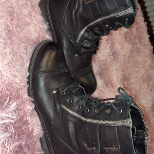 Women's I.D Required Black Leather Combat Boots
